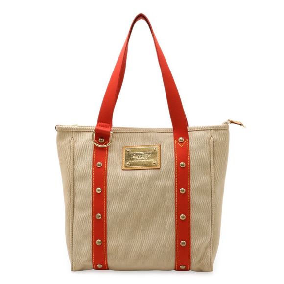 Louis Vuitton Antigua Cava MM Tote Bag Shoulder Tote Shoulder Bag Beige Red Red - Picture 1 of 9